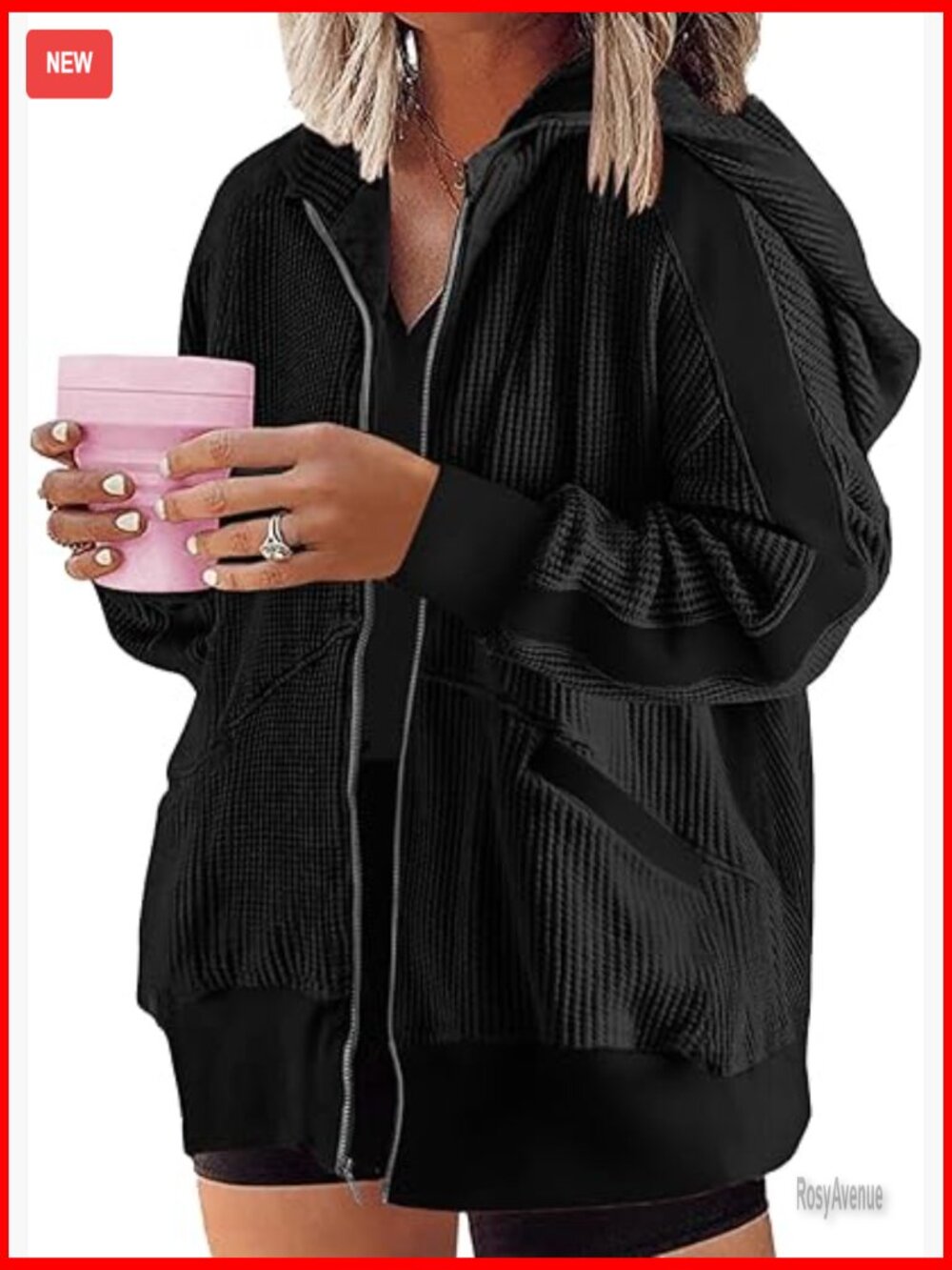 Womens Plus Size Zip Up Hoodie Waffle Knit Shacket Long Sleeve Fall Winter